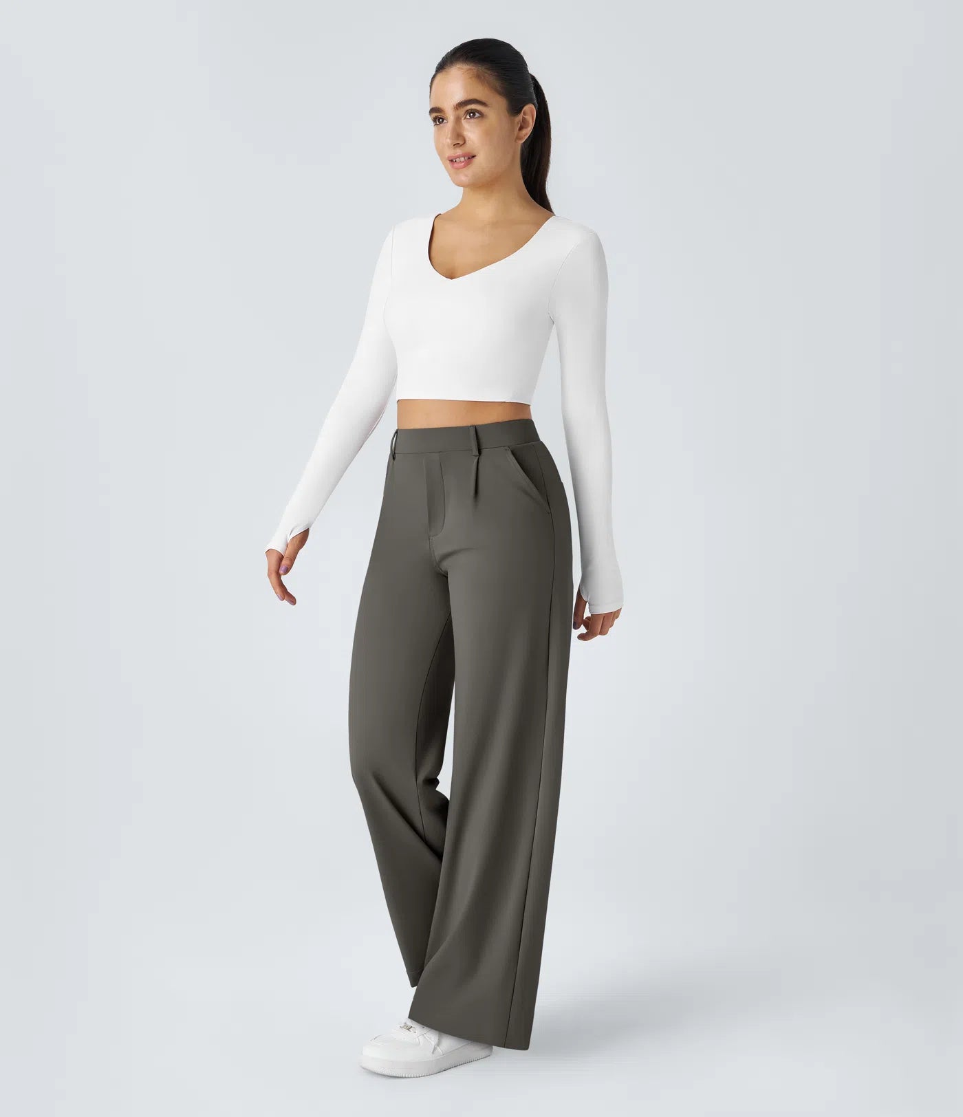 AURA | HIGH-WAISTED WORK PANTS WITH STRAIGHT LEG & SIDE POCKETS