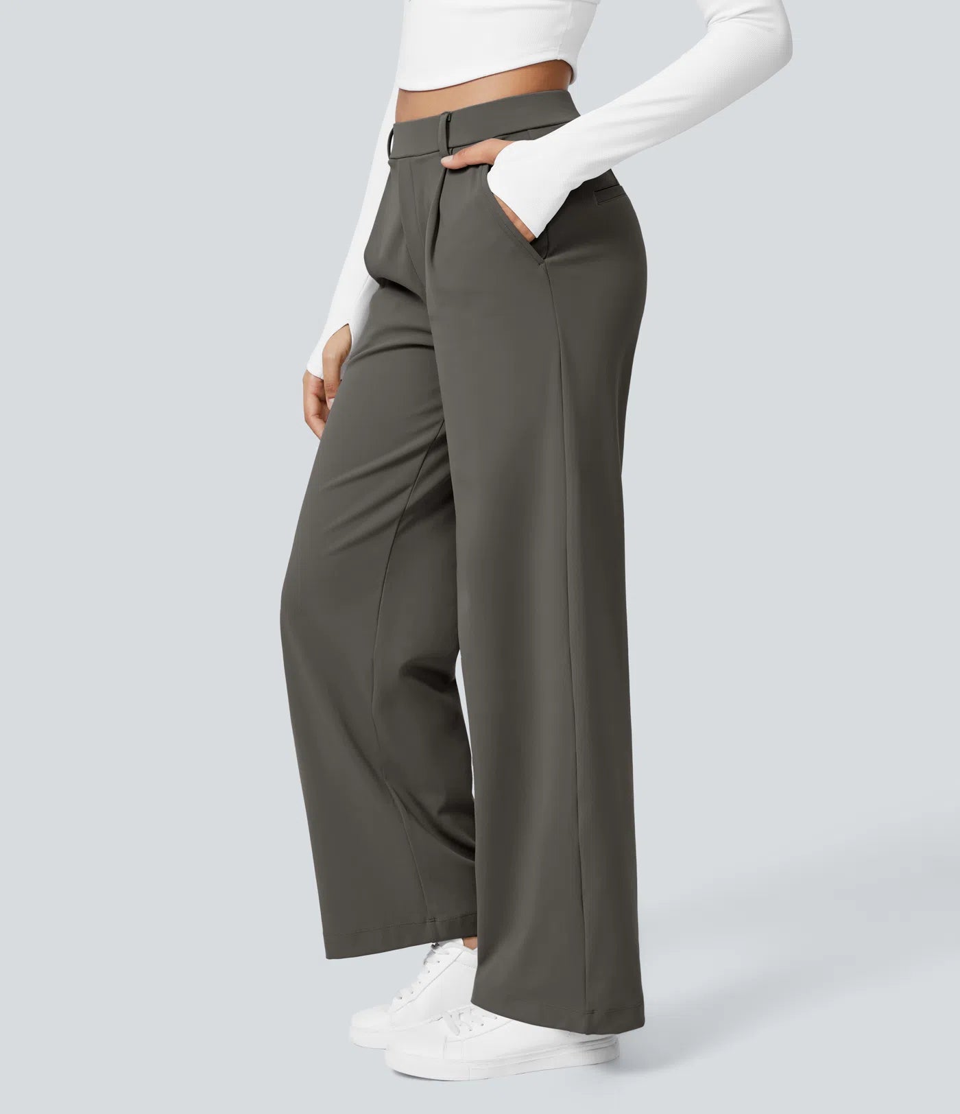 AURA | HIGH-WAISTED WORK PANTS WITH STRAIGHT LEG & SIDE POCKETS