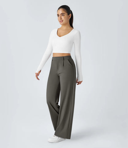 AURA | HIGH-WAISTED WORK PANTS WITH STRAIGHT LEG & SIDE POCKETS
