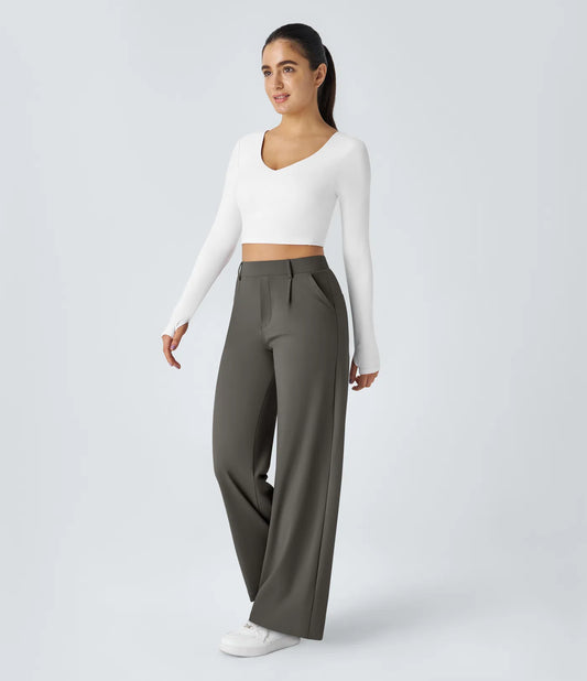 AURA | HIGH-WAISTED WORK PANTS WITH STRAIGHT LEG & SIDE POCKETS