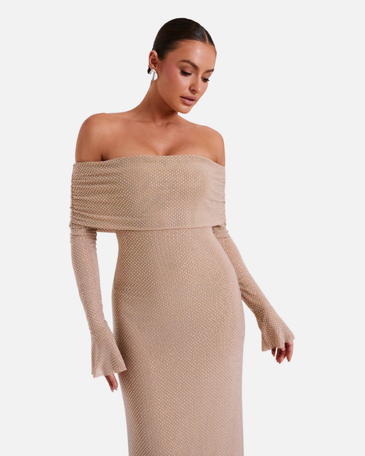 AURA | MAXI DRESS WITH RHINESTONE SPAGHETTI STRAPS